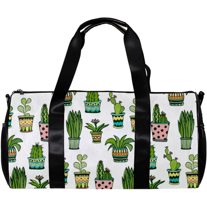 Спортивна сумка, маленька дорожня сумка, сумка для шопінгу та йоги з барвистим малюнком у стилі дудл (квіти, кактуси), сумка для фітнесу на відкритому повітрі, ручна поклажа