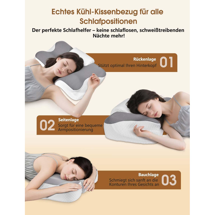 Подушка для шиї 2-в-1 з піни з ефектом пам&39яті, ергономічна для сну на боці та на спині зі знімним чохлом, який можна прати, 6412/13 см