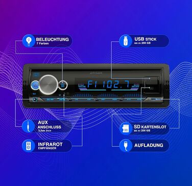 Універсальна автомагнітола 1 DIN з 2 USB-роз'ємами, MP3, RDS, ID3, RGB, AUX, SD слот для карти, функція гучного зв'язку, пульт дистанційного керування, 850G