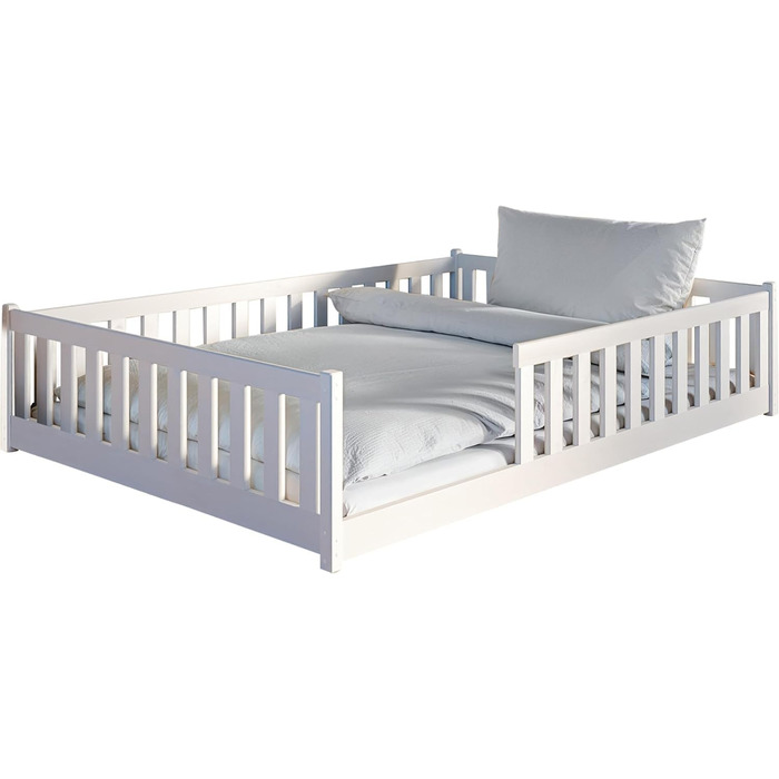 Дитяче колективне дитяче ліжко Підлогове ліжко 140x200 см із захистом від падіння та рейковим каркасом Ліжко Монтессорі Ліжко-розк