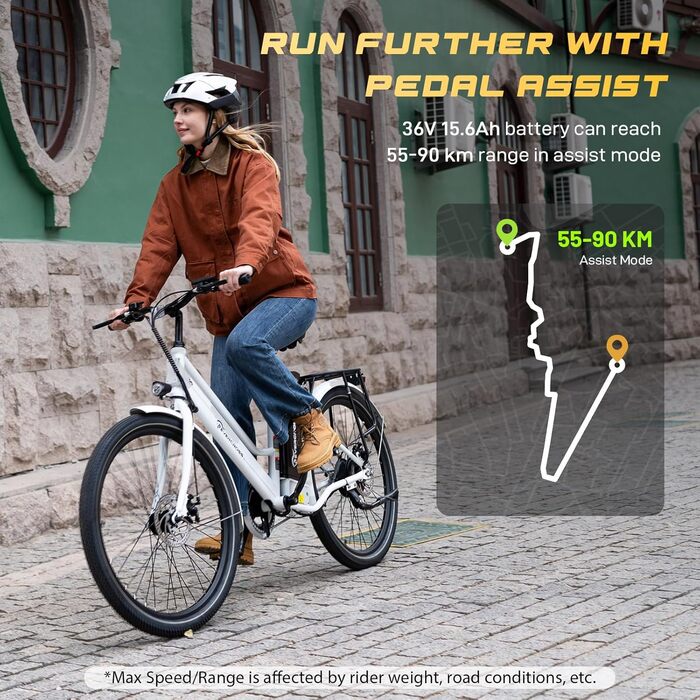 Електричний велосипед EVERCROSS EK8 для дорослих, 26-дюймовий електровелосипед - двигун 250 Вт, акумулятор 36 В 10,4 Аг, 15/20/25 км/год, максимальне навантаження 120 кг, гірський електровелосипед для жінок та чоловіків, білий стандарт