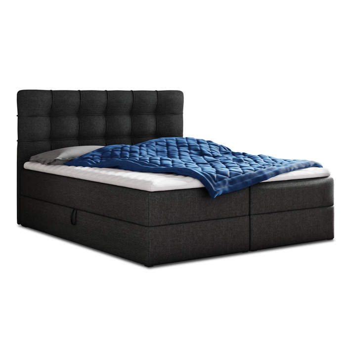 Ліжко Sofnet Best Box Spring з 2 ящиками для зберігання, двоспальне ліжко з матрацом Bonnell та наматрасником, м&39яке ліжко, ліжко, каркас ліжка, стильне, спальня (чорне (Inari 100), 180 x 200 см) чорне (Inari 100) 180 x 200 см