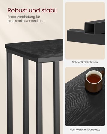 Журнальний столик VASAGLE, диван-столик на колесах, C-подібна форма, мобільний журнальний столик, 35 x 50 x 60 см, стіл для вітальні з металевим каркасом, для кави та ноутбука, сучасний, чорний колір LNT050B56 1 чорний колір