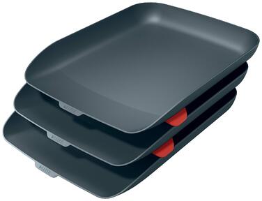 Лоток для листів Leitz A4, набір з 3 шт., включаючи елементи штабелювання, оксамитово-сірий, серія Cosy, 53582089 Набір з 3 оксамитово-сірих лотків для листів