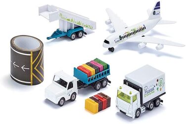 Набір для аеропорту, Метал/Пластик, Білий, Включає авіалайнер, кейтерінговий автомобіль, причіп з пасажирськими сходами, тягач для аеропорту, багажний причіп та 5-метрову стрічку для злітно-посадкової смуги, 6312