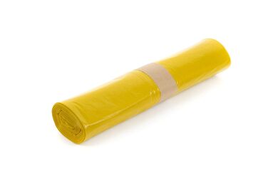 Забавні пакети для сміття з переробленого ПВД, жовті, згорнуті в рулон, 120 л, тип 60, 1 упаковка (1 x 250 шт. ) Жовті, одинарні