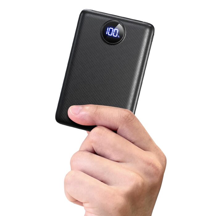 Зовнішній зарядний пристрій, міні-зовнішній зарядний пристрій 22,5 Вт 20000 мАг (вхід та вихід USB-C), зовнішній акумулятор для мобільних телефонів PD 3.0 QC 3.0 зі світлодіодним дисплеєм, сумісний з iPhone 16 15 14 13 чорний 20000 мАг