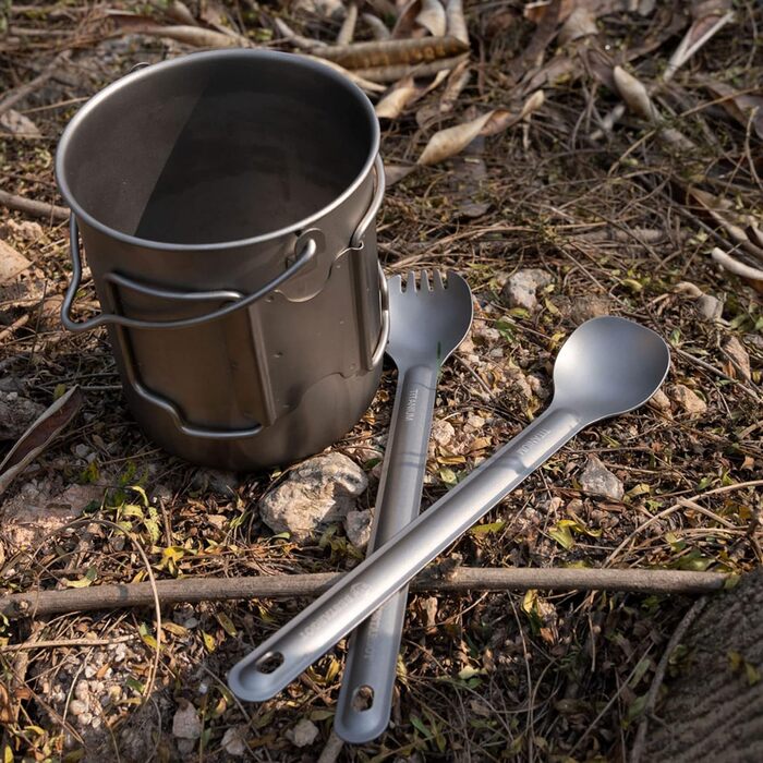 Титанова ложка Ложка з довгою ручкою Свинячі кемпінгові столові прибори, Надлегкий титановий набір столових приборів для кемпінгу,