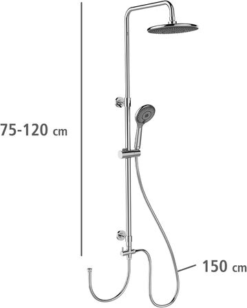 Душова система WENKO Watersaving, Душова штанга з водозберігаючим дощовим душем і ручним душем, Регульована висота, Нержавіюча сталь, 75-120 см, Хром