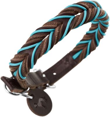 Нашийник для собак HUNTER SOLID Education, колір темно-коричневий/бірюзовий, міцна яловича шкіра, ручне плетіння, виготовлено в Німеччині, розмір 50 темно-коричневий/бірюзовий 50
