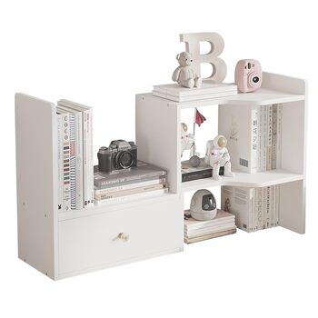 Розсувна настільна книжкова полиця, окремостояча, регульована, офісна полиця для зберігання речей, органайзер для столу, настільна книжкова полиця для офісу та дому (біла)