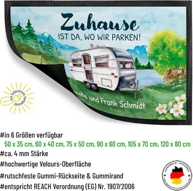 Килимок для кемпінгу True Statements 50x35 см Дім там, де ми паркуємося персоналізований вашим бажаним текстом та 14 караванів - для використання в приміщенні та на вулиці - кемпінг, автофургон або караван 35 x 50 см (прямокутний)
