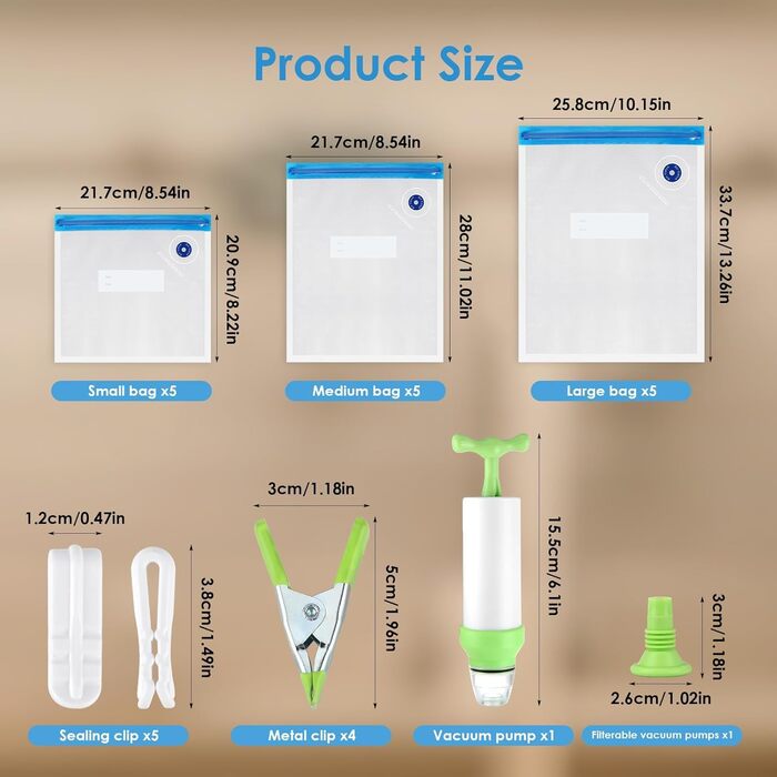 Вакуумних пакетів для їжі з клапанною блискавкою Пакети Sous Vide з вакуумними пакетами Pump 3 розміри 5 ущільнювальних затискачів і 4 затискачі Sous Vide для зберігання продуктів, 15