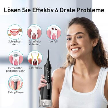 Бездротовий портативний електричний очищувач зубів COSLUS Oral Irrigator, акумуляторний стоматологічний іригатор з резервуаром для води 300 мл Double Water Teeth Flosser IPX7 Водонепроникний іригатор для порожнини рота Переможець тесту для чищення під час