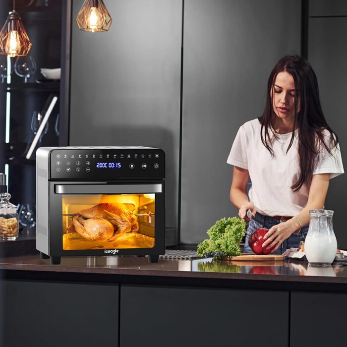 Фритюрниця Iceagle Hot Air Fryer XXL 15 літрів, фритюрниця з 13 програмами, міні-духовка, функція дегідратора, РК-дисплей, з буклетом рецептів та аксесуарами, 1800 Вт 15 л