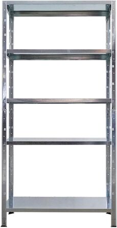 Надміцний стелаж з металевими полицями, ВxШxГ 180x90x40 см, 5 рівнів, навантаження на полицю 125 кг, оцинкований, металевий, металевий стелаж, кухонний стелаж, стелаж для підвалу, стелаж без болтів, гаражний стелаж, стелаж для зберігання, 180x90x40 см, оц