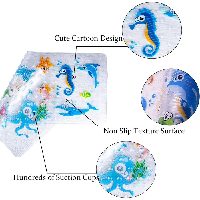 Нековзний килимок для душу для дітей, килимок для ванни та килимок для ванної кімнатиКилимок для душу з мультяшним дизайном 89 x 4