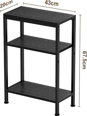 Вузький приставний столик, тумбочка біля ліжка, маленький столик, 3 полиці, вузька тумбочка з місцем для зберігання, приставний столик до дивана для вузьких приміщень, вітальні, спальні, кухні та балкону, кабінету (чорний) 20Г x 43Ш x 67,5В см Чорний 1