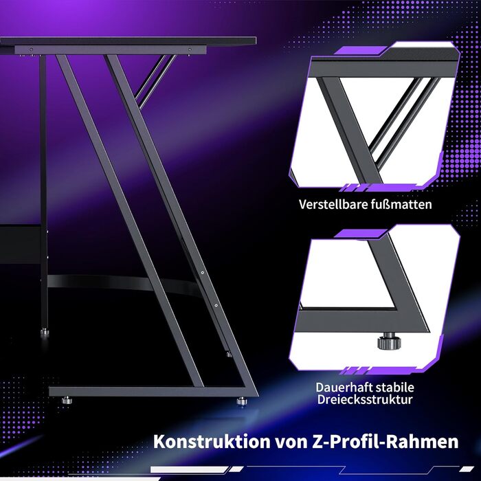 Геймерський стіл Yansee L-подібної форми, кутовий стіл для геймерів, великий комп&39ютерний стіл, 130x130 см, чорний