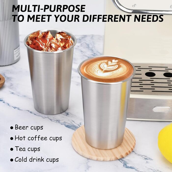 Набір кухлів з нержавіючої сталі, металеві склянки для пиття, 10 предметів багаторазових стаканчиків для води, портативний набір посуду для кемпінгу, подорожей, дому та ресторану (16 унцій/450 мл)