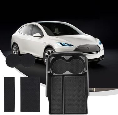 Органайзер для центральної консолі QOXEZY, сумісний з Tesla Model X/Model S, додатковий ящик для зберігання підлокітника, ящик для зберігання підлокітника тримач чашки, матеріали ABS, чорний край