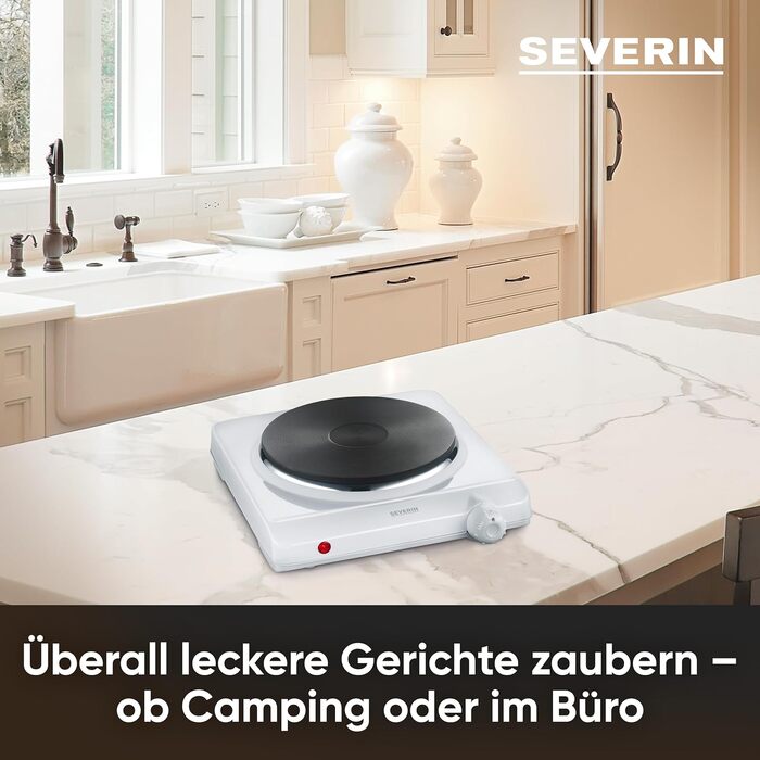 Конфорка для кухні, офісу або кемпінгу, мала плита з плавним регулюванням температури, похідна плита на одну каструлю, біла, 1 500 Вт, KP 1091 біла одинарна