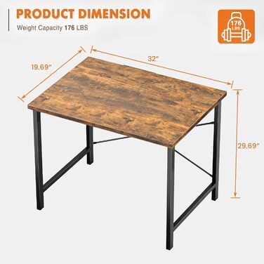 Комп&39ютерний стіл Sweetcrispy, 81,3 см, для студентів, дітей, навчання, письма, з гачком для навушників та сумкою для зберігання, сучасний, простий, для ПК, для дому, спальні, стіл, 32 дюйми, рустикальний коричневий