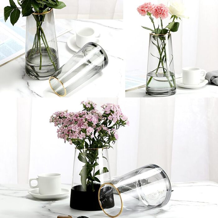 Прозора скляна ваза для квіткових композицій, що легко миється та сушиться, широке застосування, ваза для квітів, подарункова прикраса, прозоре золото1325