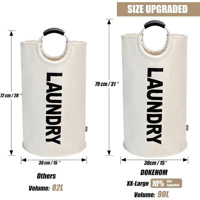 Великі складні кошики для білизни, розбірні мішки для білизни, сумка для одягу (бежевий, L) ONE-WAY Beige 90L, 90L