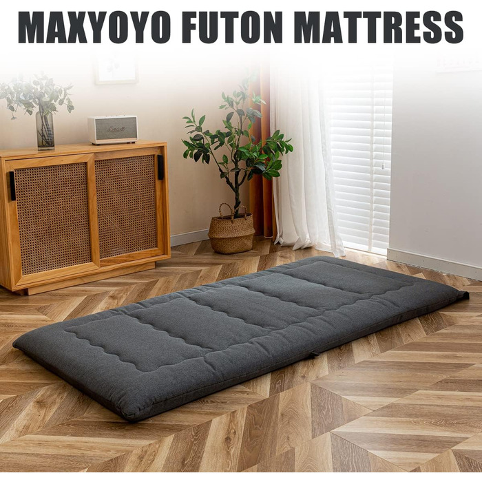 Портативний складаний матрац-футон MAXYOYO, гіпоалергенна тканина та матрац з ефектом пам&39яті з ручкою та блискавкою для гостьових караванів, критий кемпінг (вугільний, 90x190 см) темно-сірий 90 x 190 см