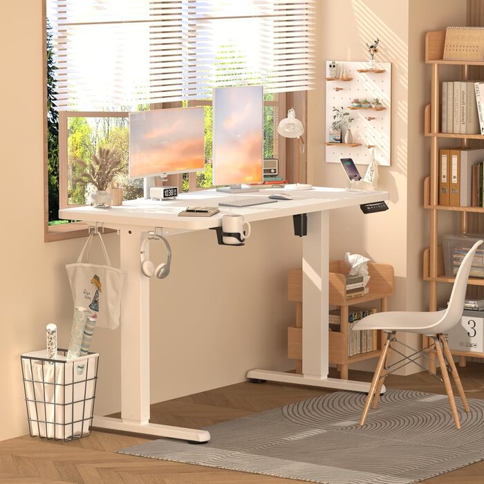Стіл з регульованою висотою та портом зарядки USB-C, 120 x 60 см, функція пам&39яті. Міцний стіл з електричним регулюванням висоти, стіл для роботи сидячи та стоячи, регульований комп&39ютерний стіл, білий, 120 x 60 см.