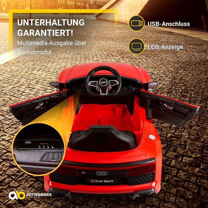 Дитячий електромобіль Audi R8 Spyder пульт дистанційного керування 2,4 ГГц - 1 x 12 Вольт 4,5 Ач акумулятор - 2 x 30 Вт двигун - Е