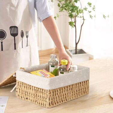 Набір кошиків для зберігання з 3 шт. , кошики для зберігання з кришками, плетені з паперової мотузки, кошики в стилі бохо з підкладкою, багатофункціональна коробка для зберігання іграшок, туалетного приладдя, туалетного паперу, хакі