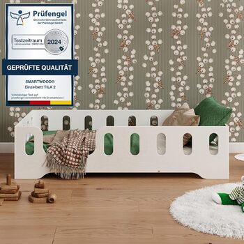 Дитяче ліжко smartwood TILA 2L 120x180 із захистом від випадіння та рейковою рамою - Підлогове дитяче ліжко білого кольору - Ліжко