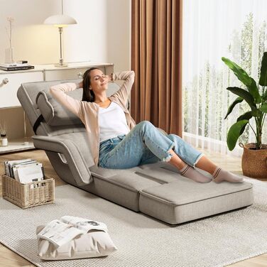 Крісло UNIONLINE, регульоване складне ігрове крісло з підлокітниками, подушкою та підставкою для ніг, одне крісло, ліжко для спальні, для дому, офісу, бежевий