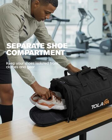 Спортивна сумка Tolaccea 56-70 л для чоловіків та жінок розширювана дорожня сумка з відділенням для взуття та відділенням для вологих речей, яку можна носити як рюкзак, для фітнесу, спортзалу, плавання, футболу, подорожей (чорна)