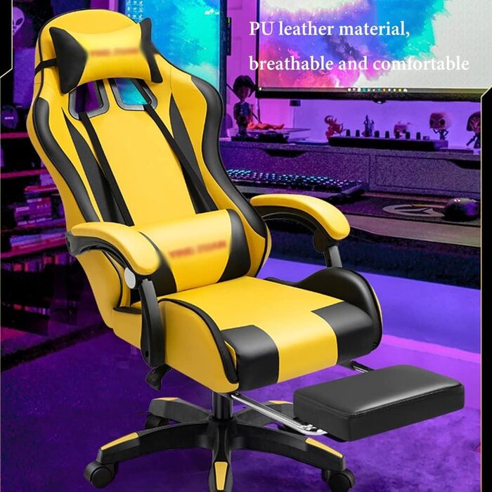 Геймерське крісло з підставкою для ніг, ергономічне комп&39ютерне крісло, ігрова поперекова опора, регулювання висоти спинки та сидіння, поворотне крісло-реклайнер, гоночне офісне крісло, крісло для відеоігор (колір /жовтий)