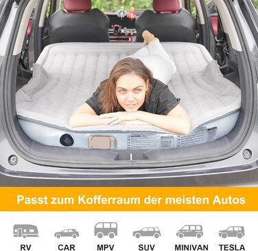 Надувний матрац KMZ SUV із вбудованим електричним насосом - потовщений та флокований матрац для подорожей та кемпінгу - вантажопідйомність 300 кг - сірий