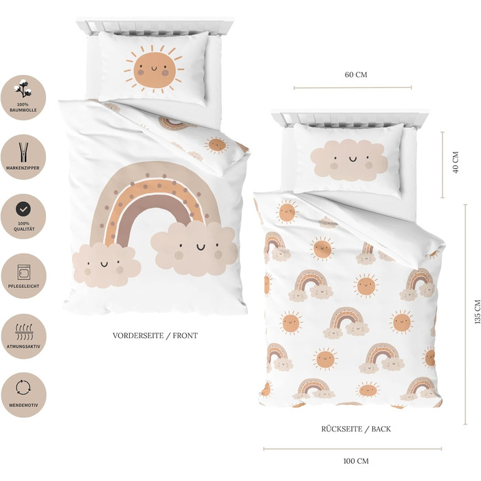 Дитяча постільна білизна бобер/фланель - Дитяча постільна білизна Little Sunrise м'яка та затишна для дівчаток та хлопчиків - 100