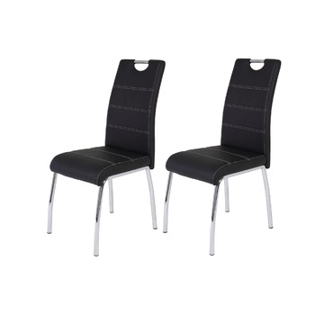 Столи Hela, комплект із 2 обідніх стільців Susi, чорна оббивка зі штучної шкіри, врізна ручка, хромований металевий каркас, 43 x 61 x 98 см, комплект із 2 шт., чорний