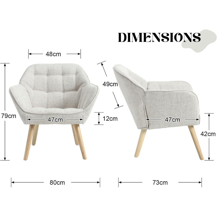Крісло Chairus з м&39якою тканиною, лляне, одномісне, диванне, крісло для вітальні, сучасне крісло з дерев&39яними ніжками (бежевий-1) 80*73*79 см () бежевий-1