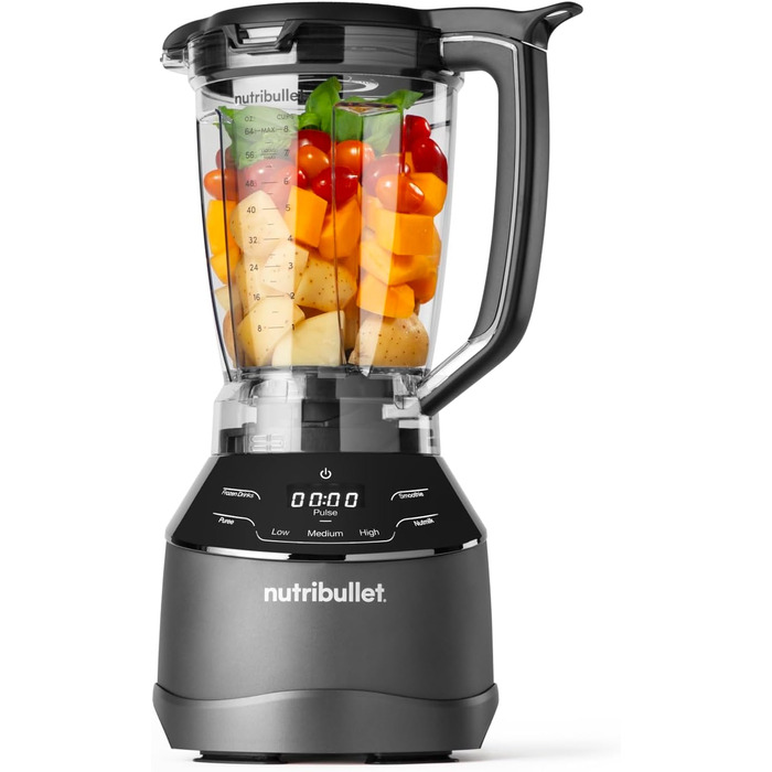 Повнорозмірний блендер nutribullet Combo, електричний блендер, багатофункціональний подрібнювач, професійний, потужність 1200 Вт, глечик 1,89 л, банки 946 мл і 710 мл, чорний, NBF500MB версія для ЄС