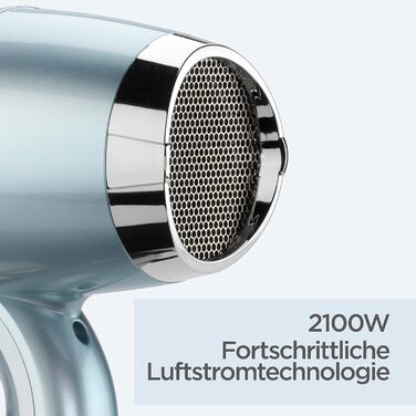 Фен BaByliss Hydro-Fusion з дифузором професійний іонний фен 2100 Вт для стайлінгу без пухнастості, плазма-технологія для блиску, легкий дизайн, 3 рівні температури та 2 режими обдуву, синій, D773DE