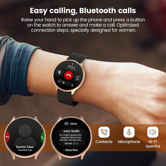 Жіночий смарт-годинник із функцією телефону, круглий смарт-годинник 1,39 дюйма з SpO2, 24-годинним монітором серцевого ритму, монітором артеріального тиску, монітором сну, фітнес-трекером із понад 120 спортивними режимами та крокоміром для iOS та Android 