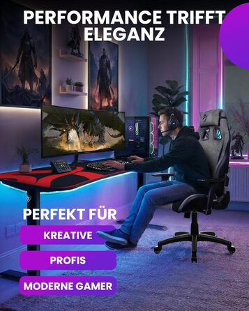 Ігрове крісло Arozzi Avanti Ергономічне ігрове крісло з мякої тканини, регульоване по висоті з регульованою спинкою та підлокітниками, підголівником, шведський дизайн для домашнього офісу та ігор Попелясто-сірий