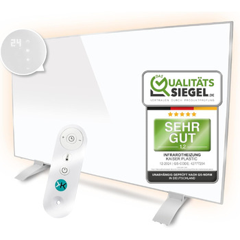 Інфрачервоний обігрівач KAISER 600 Вт - Нагрівальна панель з підставкою та РК-дисплеєм - Настінний та стельовий монтаж або портативний - Енергозберігаючий електричний обігрівач з термостатом та пультом дистанційного керування - для вітальні, ванної кімнат
