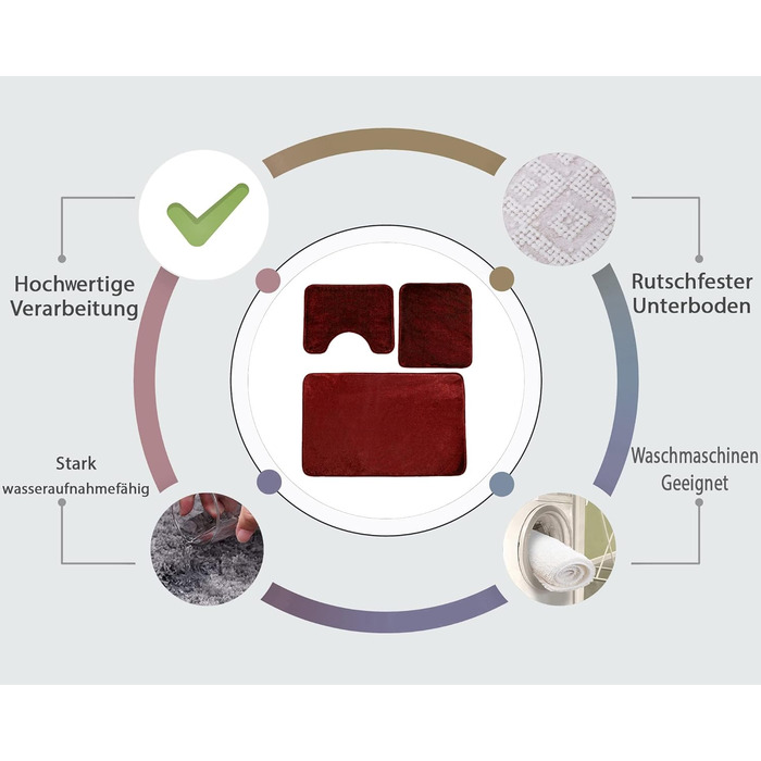Набір килимків для ванної кімнати TA&MA STORE 3 шт. и Килимок для ванної кімнати Нековзний килимок для ванної Килимок для ванної кімнати Машинне прання 80x50 Килимок для ванної 50x40 Килимок для туалету Килимок для душу (ТЕМНО-ЧЕРВОНИЙ, 80X50 Набір з 3 шт