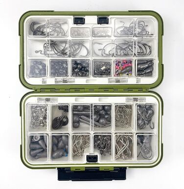 Набір рибальських гачків із 306 предметів, рибальські снасті, набір рибальських вантажів із грузилами, гумові поплавці, рибальські гачки, джиги, рибальські намистини, вертлюги, карабіни, набір рибальського спорядження з коробкою снастей