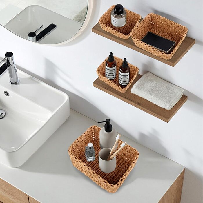 Набір із 4 плетених кошиків для зберігання, кошики для зберігання, що штабелюються, кошики в стилі бохо з паперової мотузки, плетений кошик для пеленального столика, кошик для зберігання для вітальні, кухні, дитячої кімнати, ванної кімнати, маленькі кошик