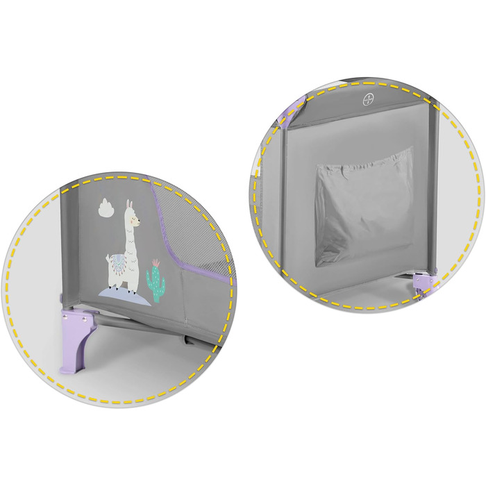 Дитяче ліжечко Ricokids з матрацом 125 x 65 x 78 см, дорожнє ліжечко, вагою до 15 кг, 2 колеса з гальмами, знімний бічний вхід, сумка для перенесення, складна, компактна, світло-сіра, лавандова